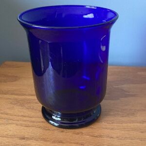 Vintage party light, cobalt, blue glass hurricane candle holder